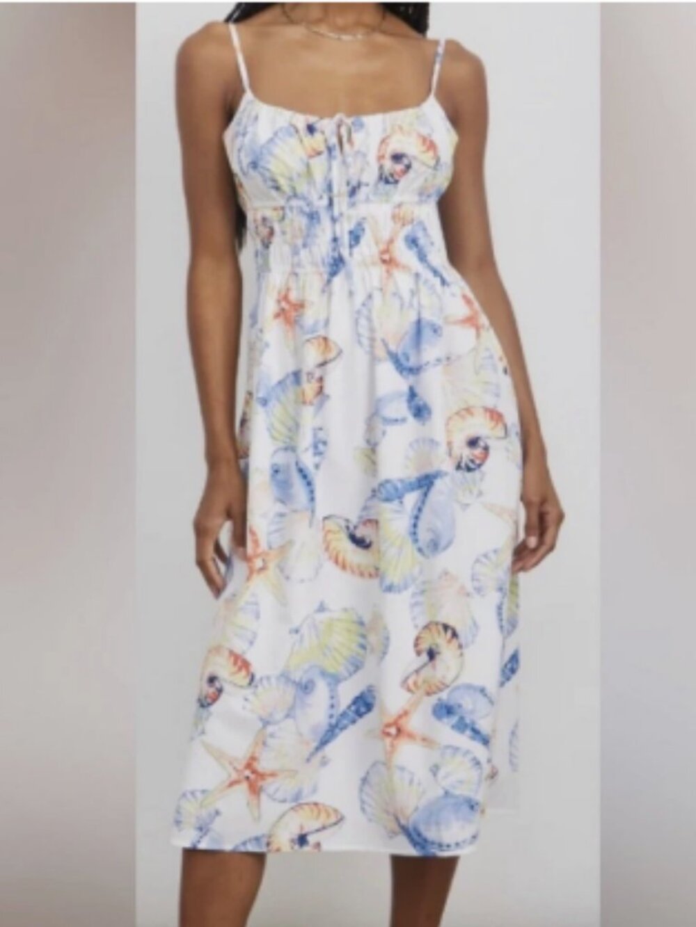 Rails Octavia Seashells Midi Dress Size 6 White Blue Organic Cotton Coastal Chic